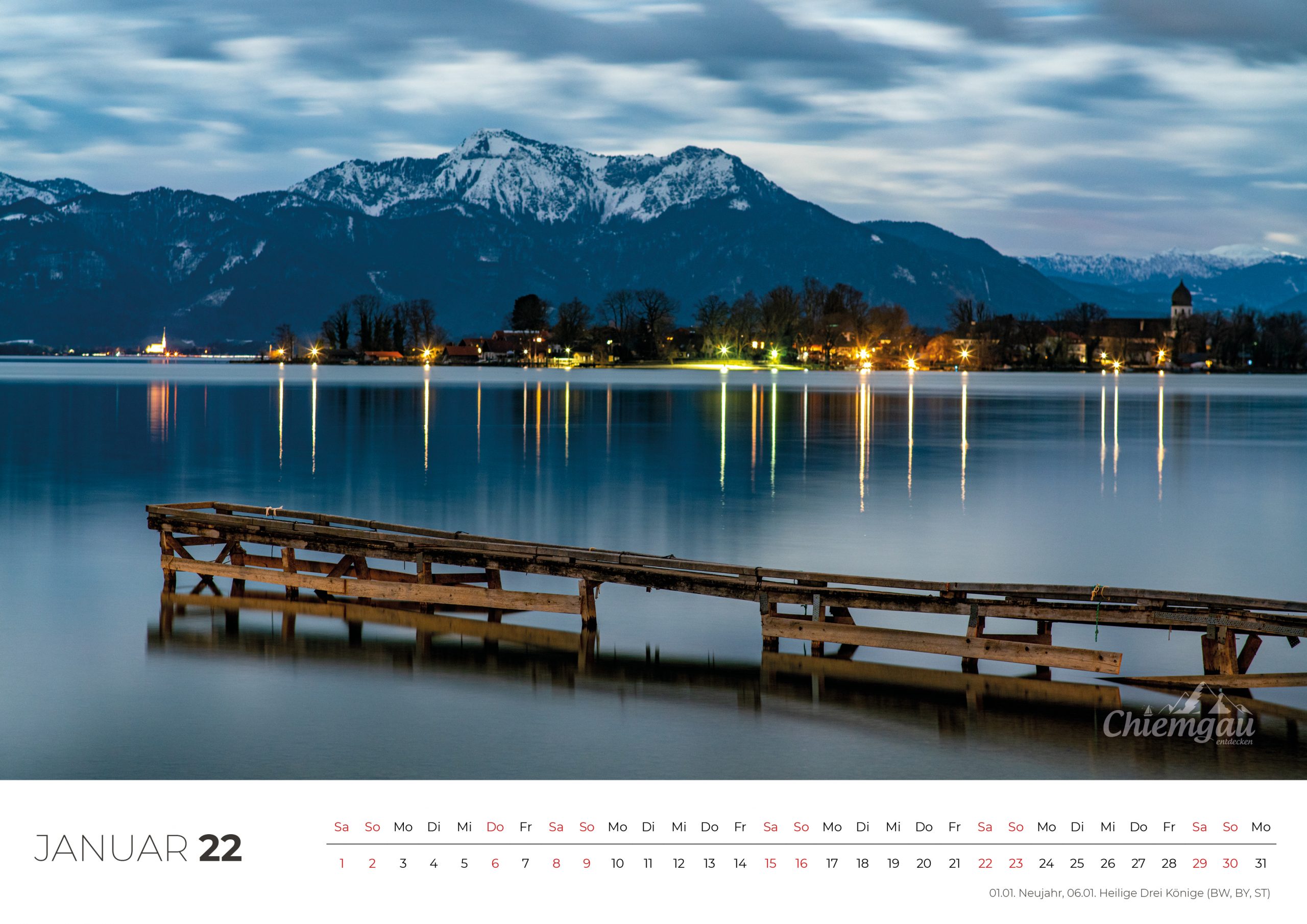 9783673065187 Wandkalender 2022 DIN A4 quer Stille Tage am Chiemsee 